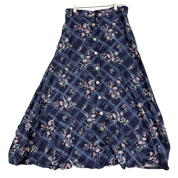 Jantzen Dresses & Skirts - Jantzen Classics‎ Skirt Womens 10 Blue Button Front A-Line Midi Floral Rayon
